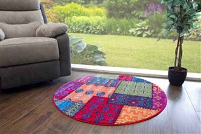 Living Room Rugs Mat Bright Multi Rainbow Patchwork Design image 3