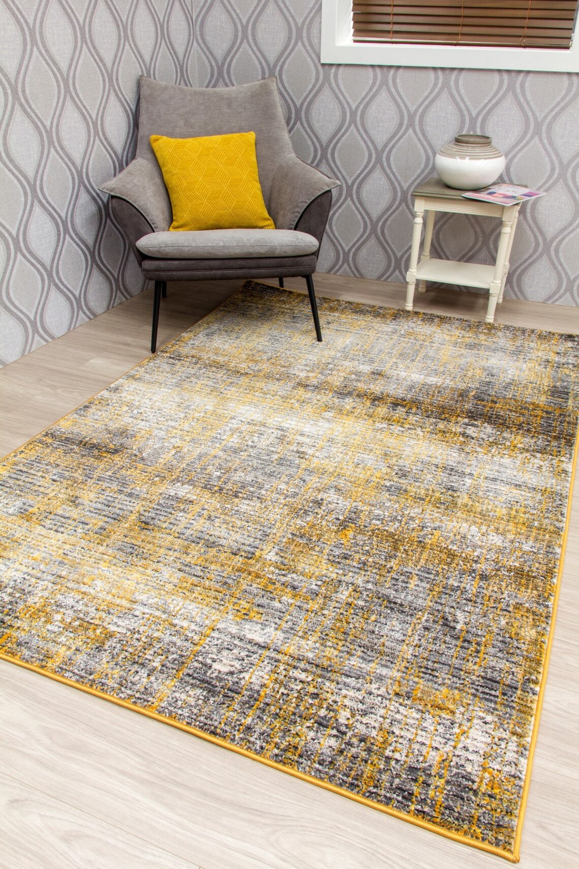 Distressed Fade Rugs Mat Large Living Room Rug Gold Ochre Etsy UK