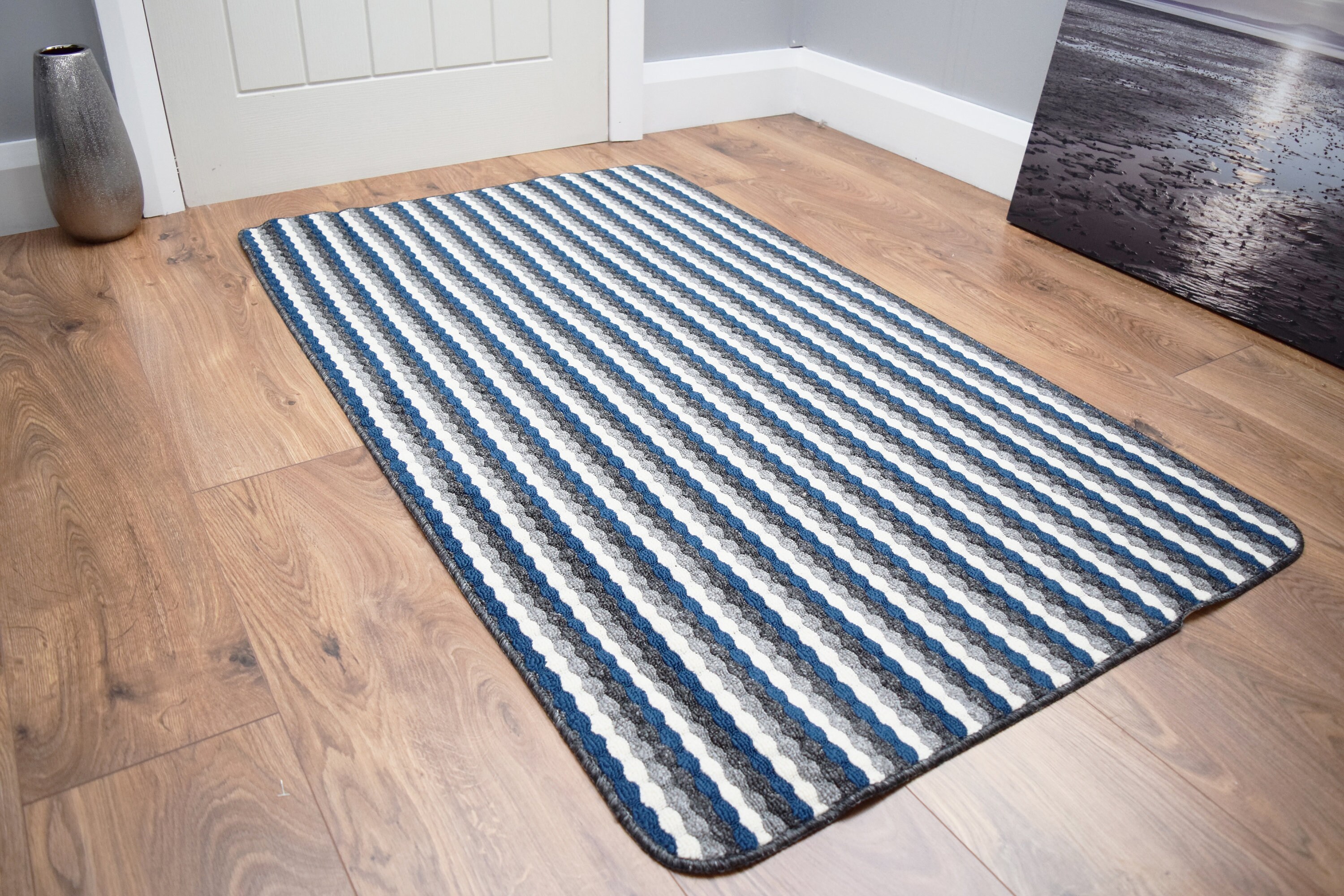 Grey Navy Blue Non Slip Bath Kitchen Rug Mat Hallway Runner Etsy UK