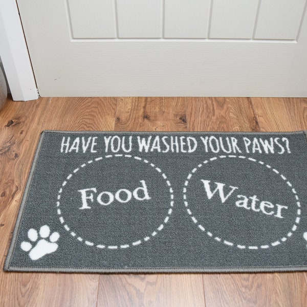 Dog Novelty Door Bowl Mat Non Slip Machine Washable Food & Water Rug