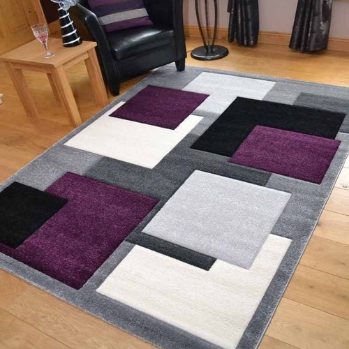 Living Room Rugs Mat Blue Navy Square Design Etsy UK