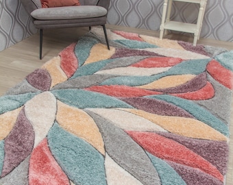 Large Living Room Rug Mat Pastel Bloom Design