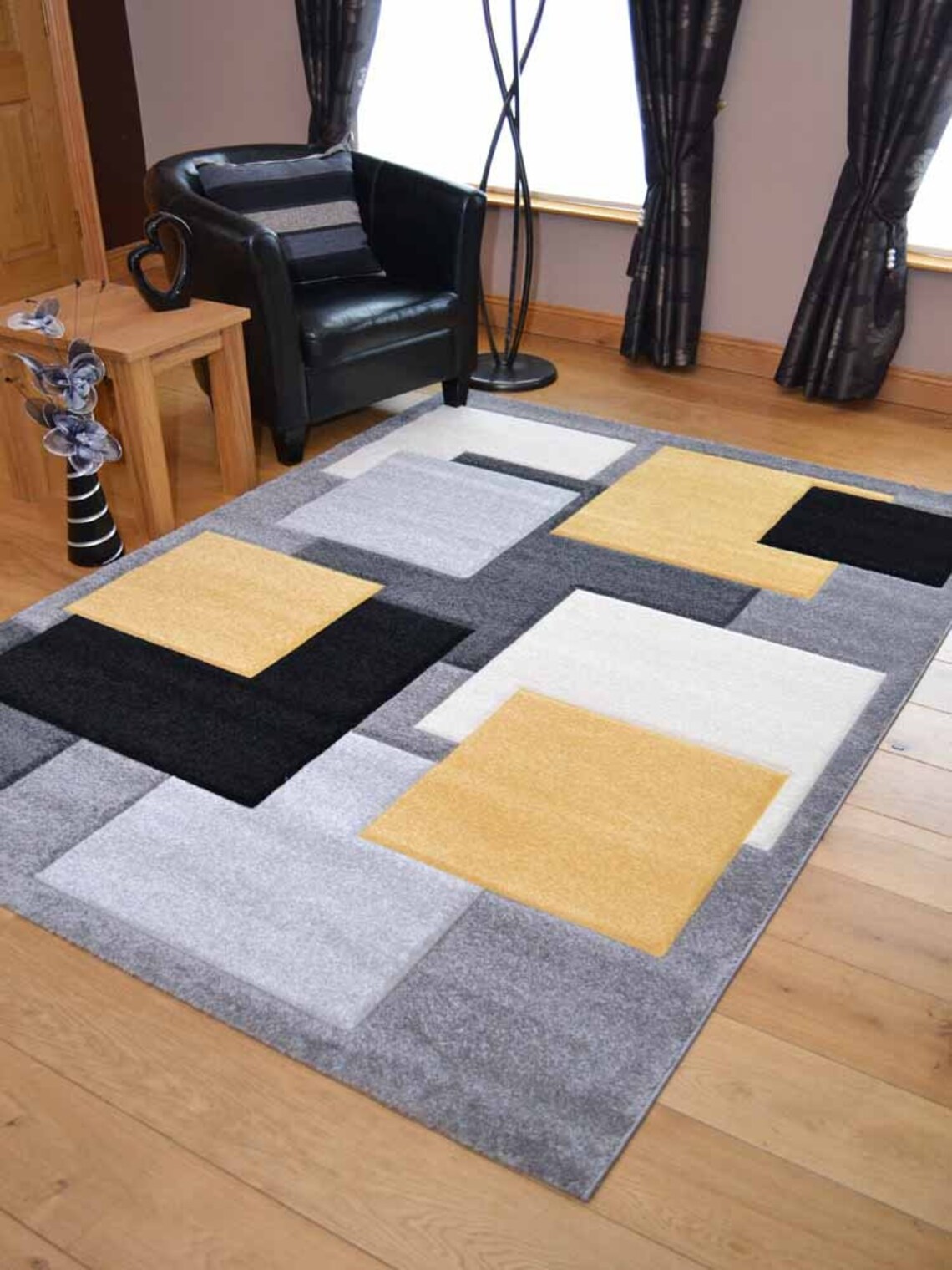 Living Room Rugs Mat Yellow Square Design Etsy UK