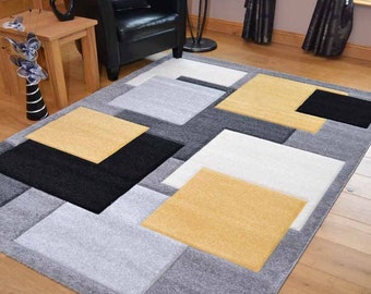 Living Room Rugs Mat Yellow Square Design