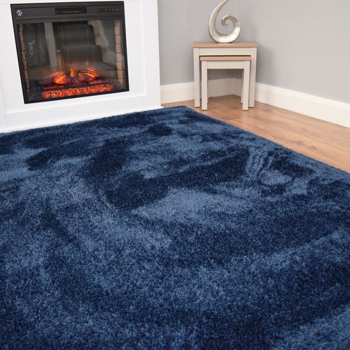 Soft Navy Blue Shaggy High Pile Rug for Living Room Mat Etsy UK