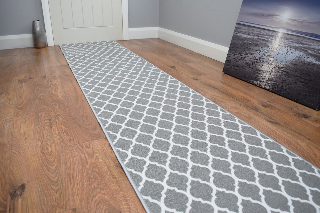 Grey Trellis Kitchen Entrance Mat Hallway Stairway Runner Living Room ...