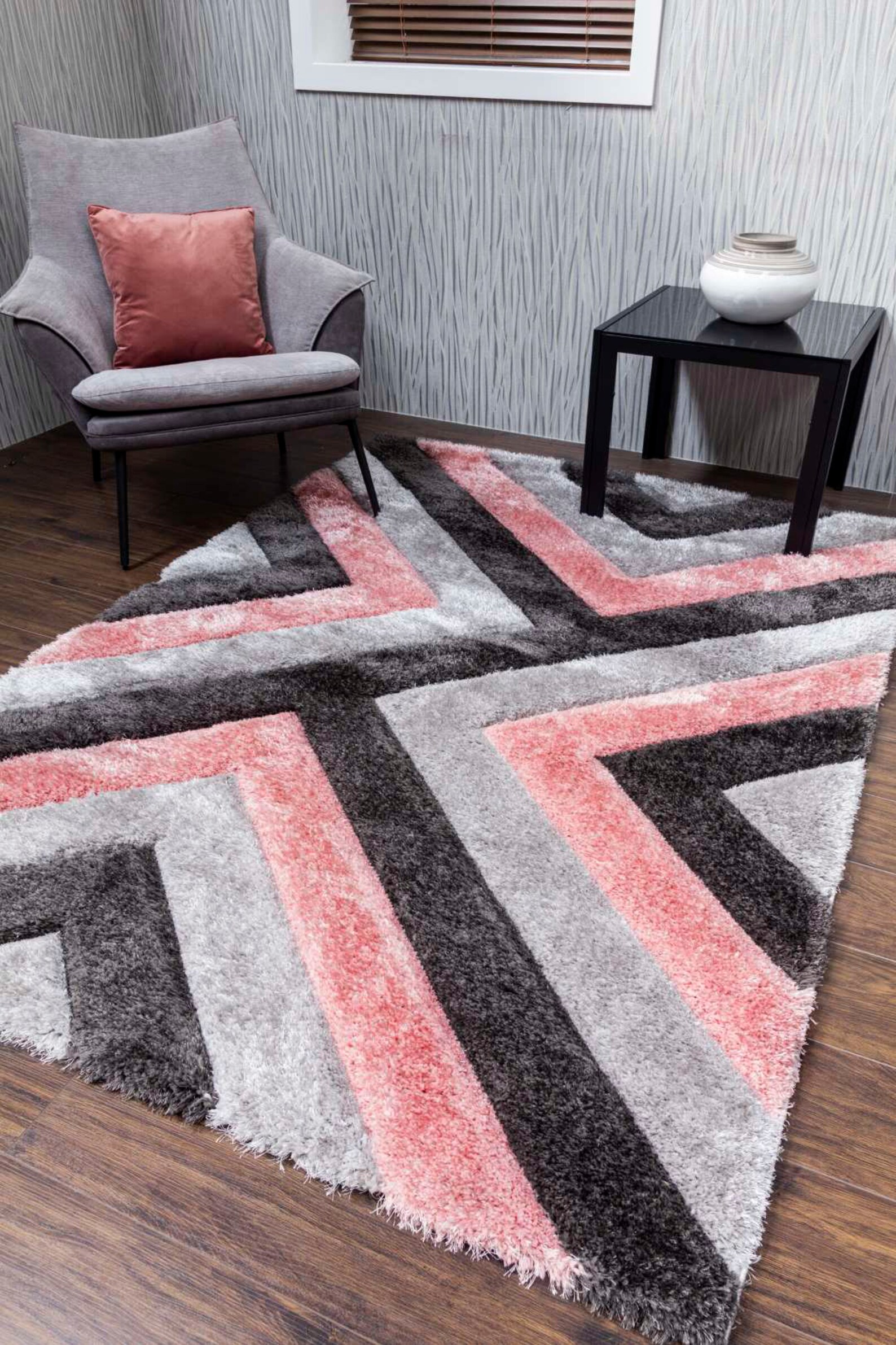 Pink Grey Charcoal Living Room Rug Super Soft Mat 3D Modern Etsy UK