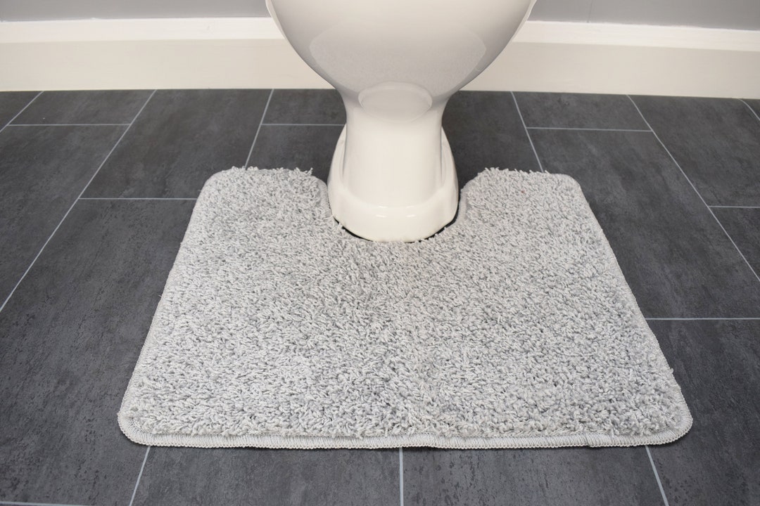 Silver Grey Toilet Pedestals Mats Rugs Bathroom Non Slip Rubber Backing