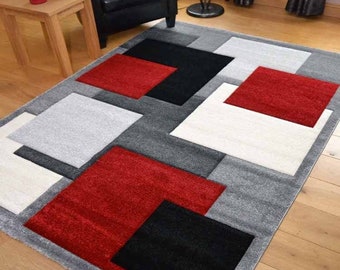 Living Room Rugs Mat Red Square Design