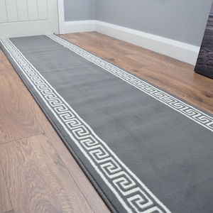 Very Long Grey Greek Key Hallway Stairs Runners Entrance Rug Mats