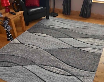 Living Room Rugs Mat Grey Wave Design