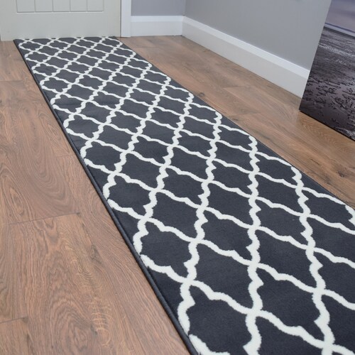 Very Long Hallway Stairs Runners Grey Cream Square Entrance Etsy UK