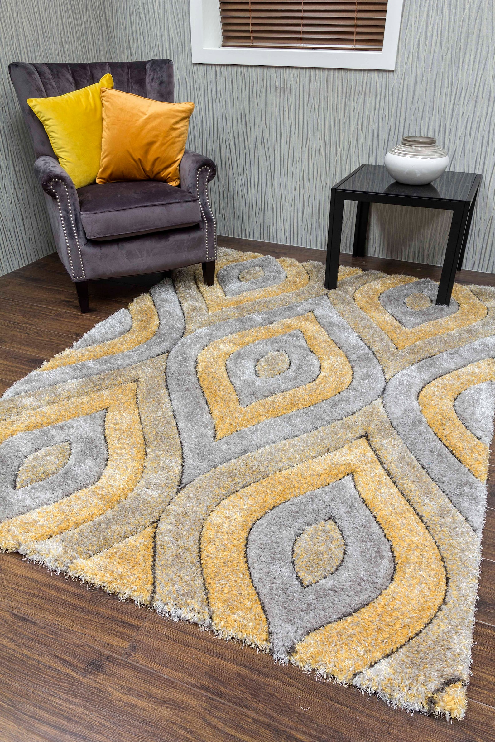 Yellow Grey Living Room Rug Super Soft Mat 3D Modern Design Etsy UK
