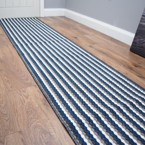 Grey Blue Hallway Stairway Runner Rug Non Slip Washable Kitchen Mat