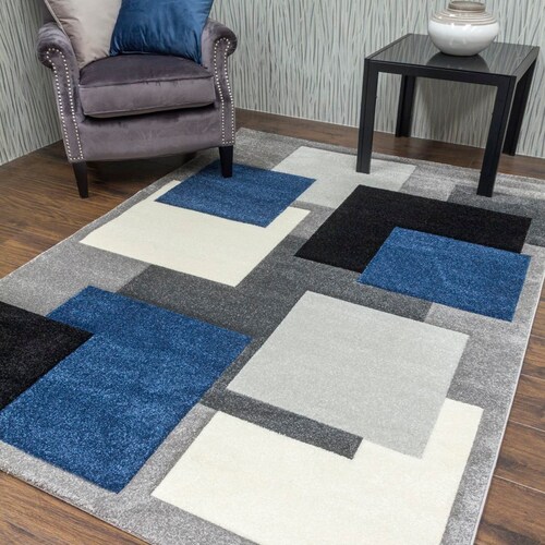 Living Room Rugs Mat Blue Navy Square Design Etsy UK