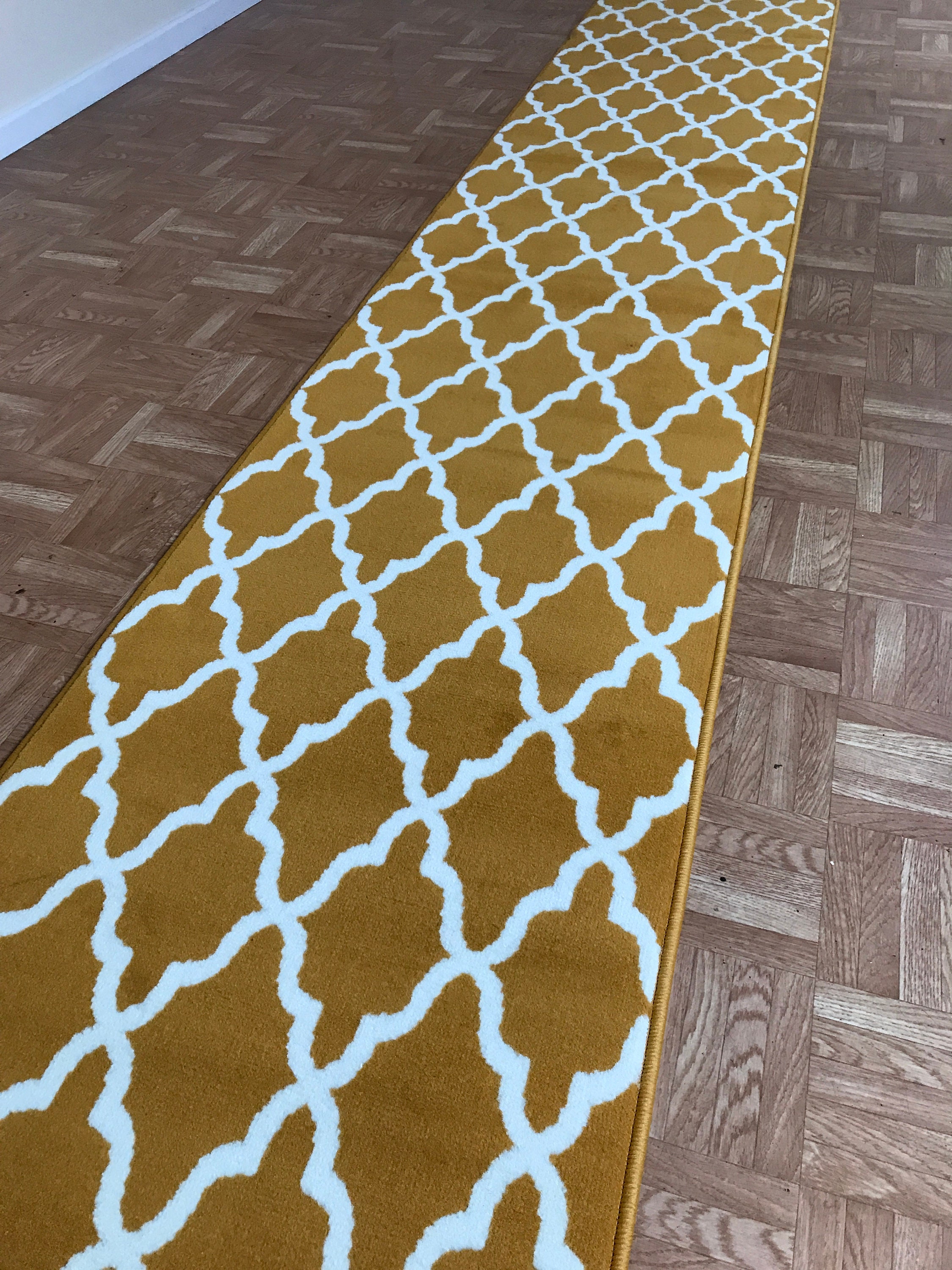 Long Gold Mustard Hallway Trellis Stairs Runners Corridor Etsy UK