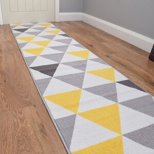 Gold Grey Ochre Triangle Rug Kitchen Mat Non Slip Hallway Runner Large Small