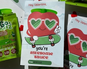 Applesauce Kids Valentine Printables, Awesome sauce, Classroom Valentine, Kids Valentine, Valentine&#39;s Day, Digital Download