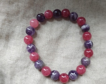 Strawberry Quartz + Chevron Amethyst - 8mm Bracelet - Lithotherapy - Natural Stones - Healing - Fulfillment - Love - Confidence