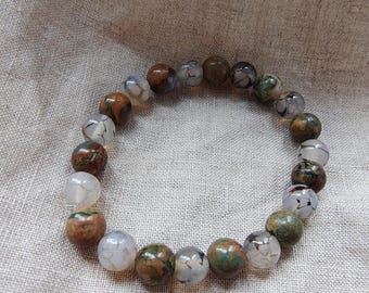 Dragon Agate + Rhyolite - 8mm Bracelet - Lithotherapy - Natural Stones - Understanding - Dynamism - Transformation - Endurance