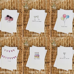 Biglietti d'auguri stampati - Collezione compleanno semplice - Disegnati a mano - Fatti a mano - Singoli o set - Opzione di personalizzazione - 5x7 pollici