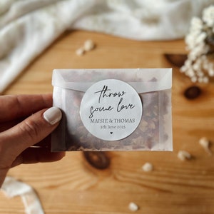 Confeti de boda personalizado, pétalos de flores reales biodegradables, paquetes de confeti precargados personalizados, confeti de boda, lanza un poco de amor
