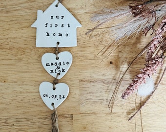 Our First Home Clay Wall Hanging, First Home Wall Hanger, Housewarming Gift Personalised Sign, New House Gift, Moving Present, First House