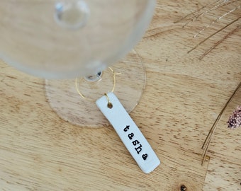 Personalised Wine Charms - Clay Place Names - Wine Glass Charms - Wedding Place Cards - Wedding Favour - Hen Party Gift Name Place Keepsake