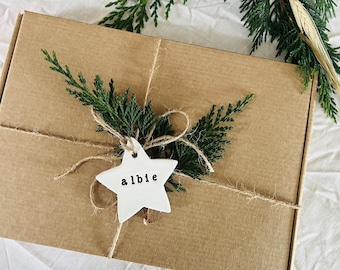 Personalised Christmas Clay Gift Tags - Personalised Xmas Gift Tag - Christmas Name Gift Tag - Present Labels - Christmas Parcel Name Label