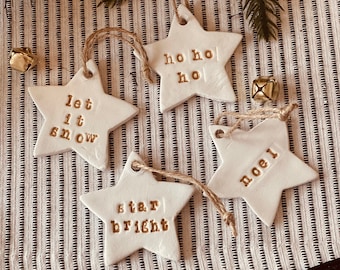 Pack van 4 handgemaakte Clay Star Tree-decoraties, kerstdecoratie, boomdecs, Boho Decor, Boho, Kerstmis, Noel, Nordic, Scandi