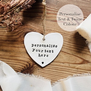 Personalizado con mensaje propio regalo recuerdo del corazón, adorno del corazón, decoración de arcilla, idea de regalo, recuerdo de arcilla, placa personalizada