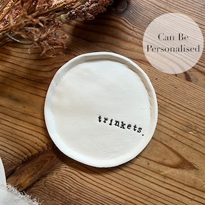 Personalised Trinket Dish Gift Handmade Clay Jewellery Tray (Personalised Keepsake, Gift Idea, Ring Dish, Gold Edge, Trinket Tray)