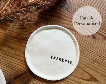 Personalised Trinket Dish Gift Handmade Clay Jewellery Tray (Personalised Keepsake, Gift Idea, Ring Dish, Gold Edge, Trinket Tray)