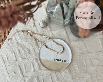 Personalised Trinket Dish Gift Handmade Clay Jewellery Tray (Personalised Keepsake, Gift Idea, Ring Dish, Beige, Trinket Tray)