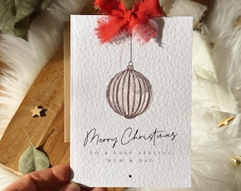Biglietto Di Natale Per Mamma E Papà - Design Festivo Con Lettere Metalliche E Gemme - 2