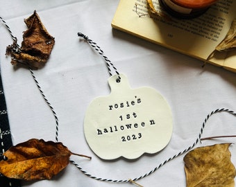 Personalised Baby's First Halloween Clay Name Keepsake - Pumpkin Keepsake Decoration - My First Halloween Ornament - 1st Halloween Keepsake
