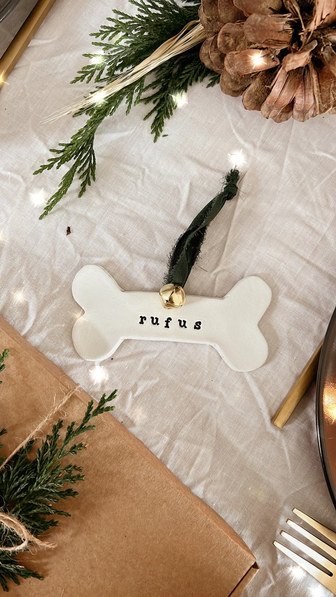 Personalized Dog Bone Clay Ornament.