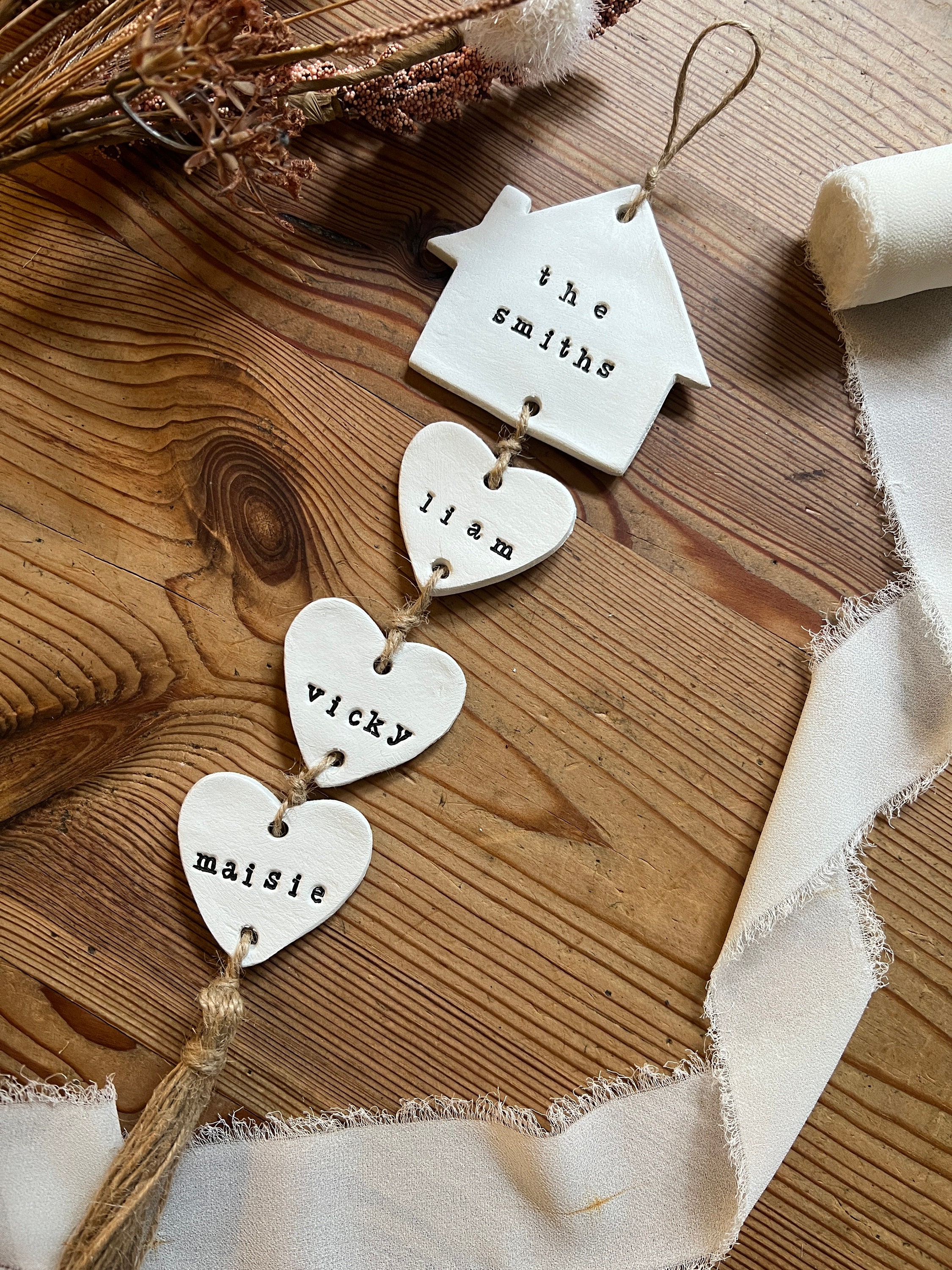 Our Family Clay Wall Hanging, Family Wall Hanger, Our Family Tree Hearts, Housewarming Gift Personalised Sign, Clay Gift, Hanging Hearts