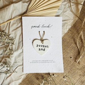 Gettone ricordo di buona fortuna con abbraccio tascabile - Regalo di buona fortuna - Regalo di positività - Carta con semi piantabili - Biglietto con semi di abbraccio tascabile - Pensando a te
