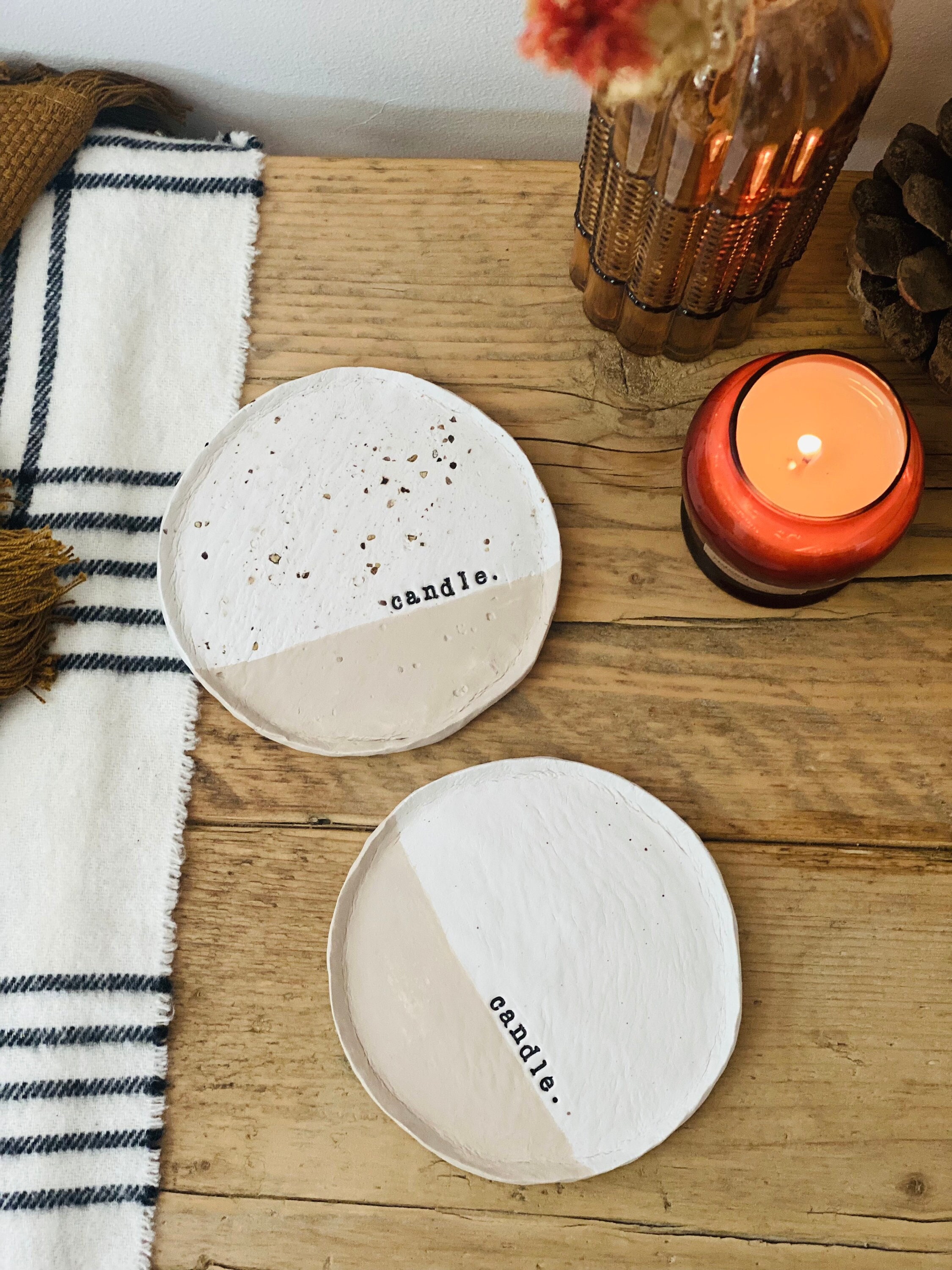 Cadeau de Plat Bougie Personnalisé Plateau en Argile Fait à La Main | Souvenir Personnalisé, Idée Ca
