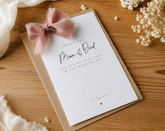 Tarjeta de felicitación personalizada para padres, agradecimiento a los suegros, tarjetas para familiares políticos, papelería artesanal con lazo rústico.