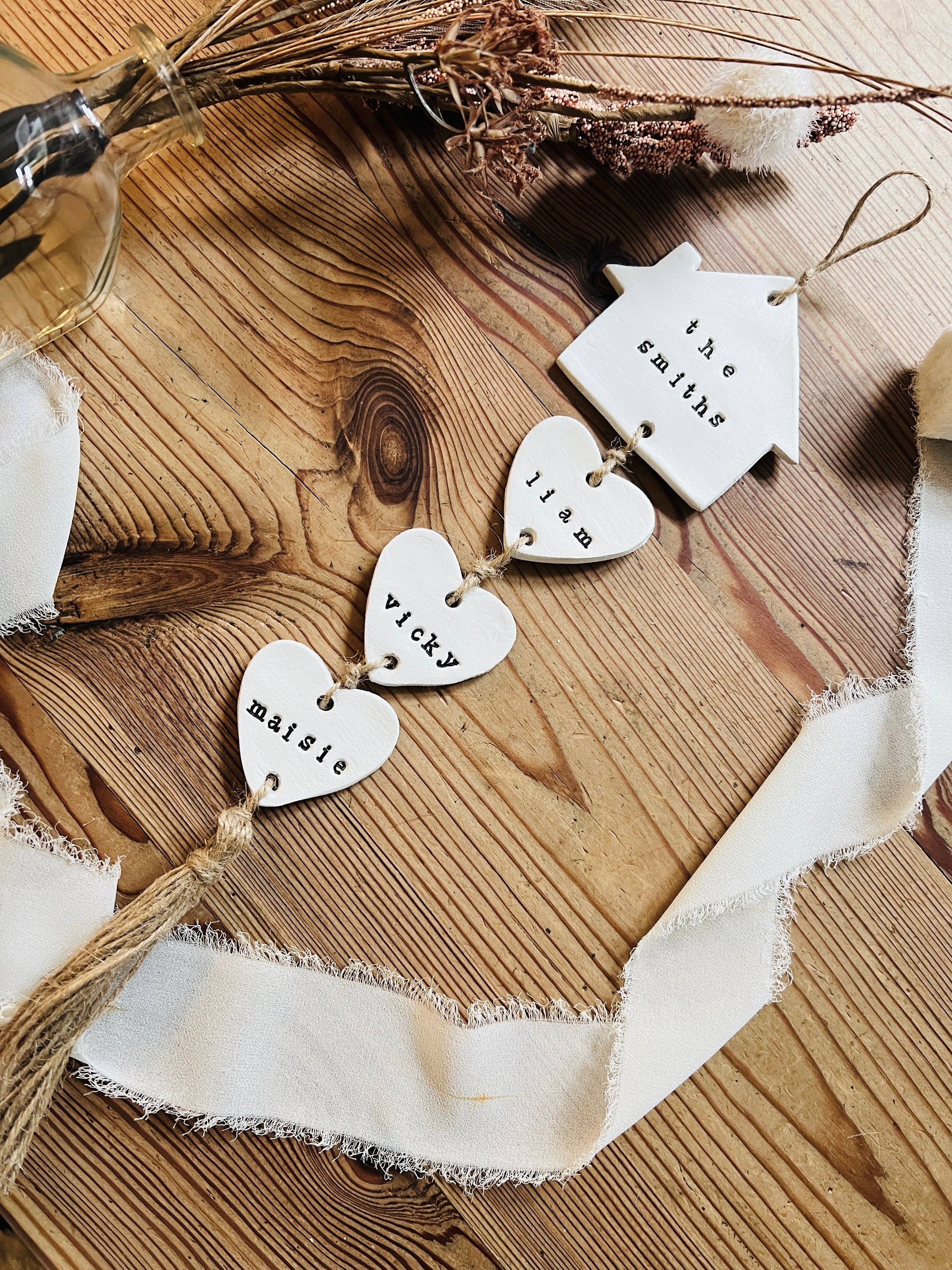 Our Family Clay Wall Hanging, Family Wall Hanger, Our Family Tree Hearts, Housewarming Gift Personalised Sign, Clay Gift, Hanging Hearts