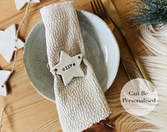 Personalised Christmas Napkin Tie - Napkin Ring - Clay Place Names - Christmas Table Decorations - Christmas Party Gift Name Place Keepsake