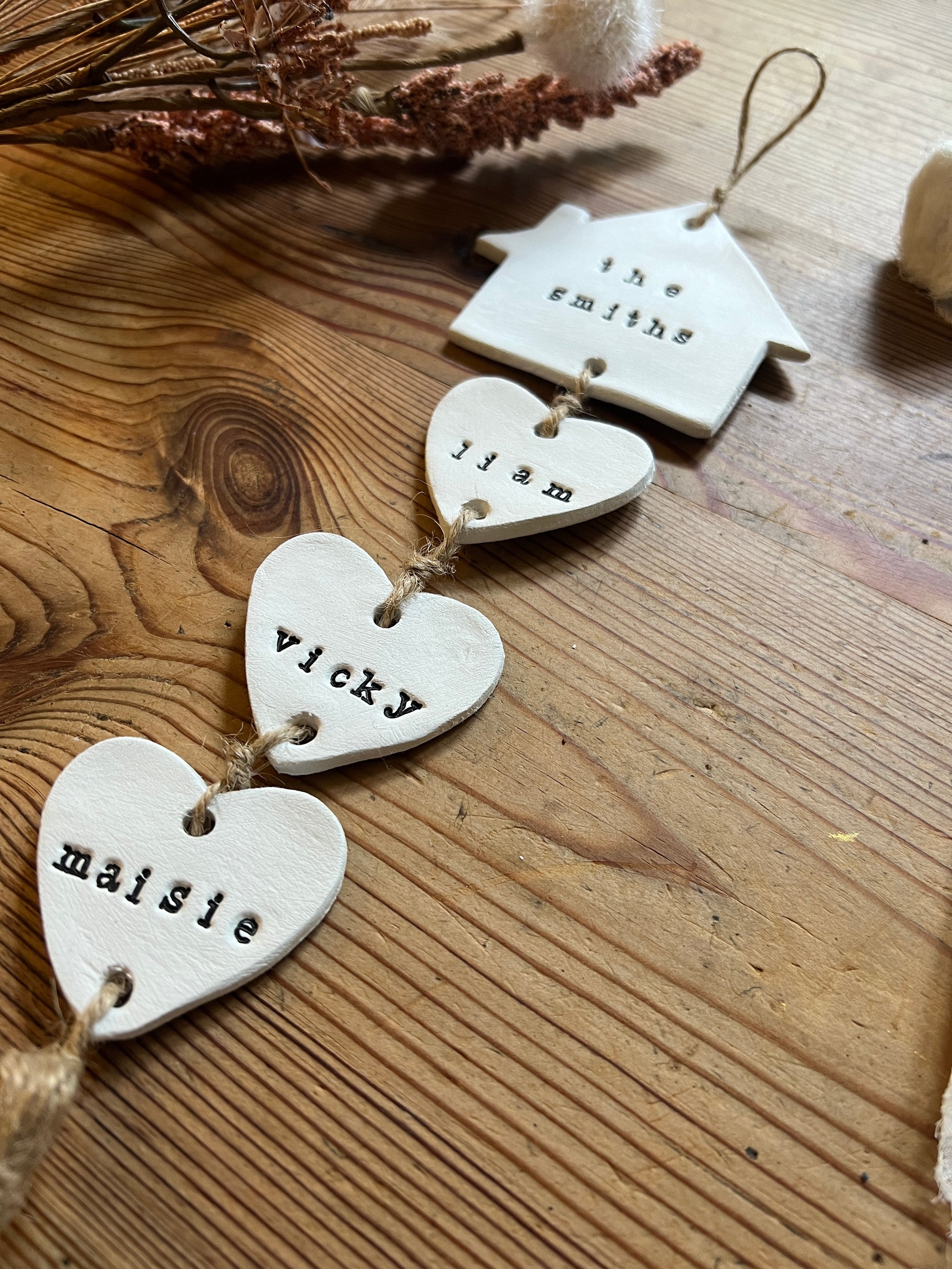 Our Family Clay Wall Hanging, Family Wall Hanger, Our Family Tree Hearts, Housewarming Gift Personalised Sign, Clay Gift, Hanging Hearts