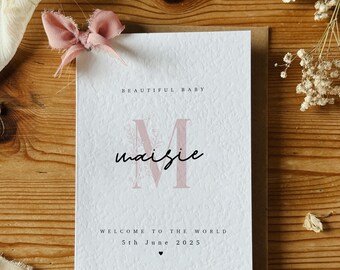 Personalised New Baby Girl Card, Bow Detail, Welcome To The World