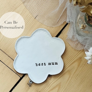 Personalised Gifts for Mum, Clay Flower Trinket Dish, Gifts for Mum, Mother&#39;s Day Gift, Mum Trinket Tray, Personalised Gift, Unique Gift