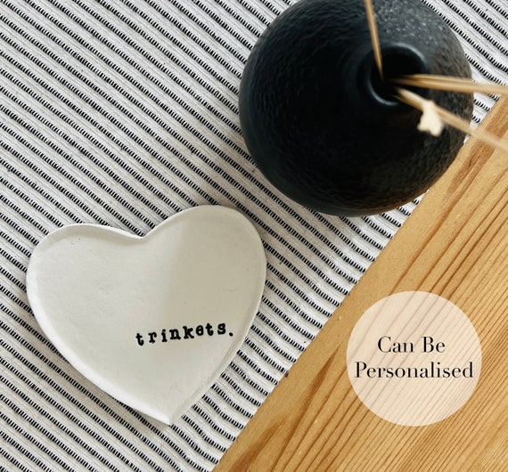 Personalised Heart Trinket Dish Gift Handmade Clay Trinket Tray (Personalised Keepsake, Gift Idea, Jewellery Dish, Jewellery Storage)
