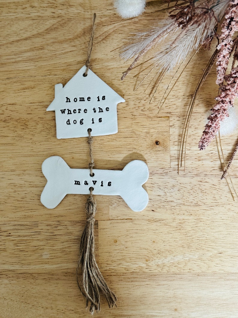 Personalised Pet Wall Hanging, New Puppy Wall Hanger, Housewarming Gift, Personalised Dog Sign, Dog Pet Plaque, Dog Lover Bone Gift image 2