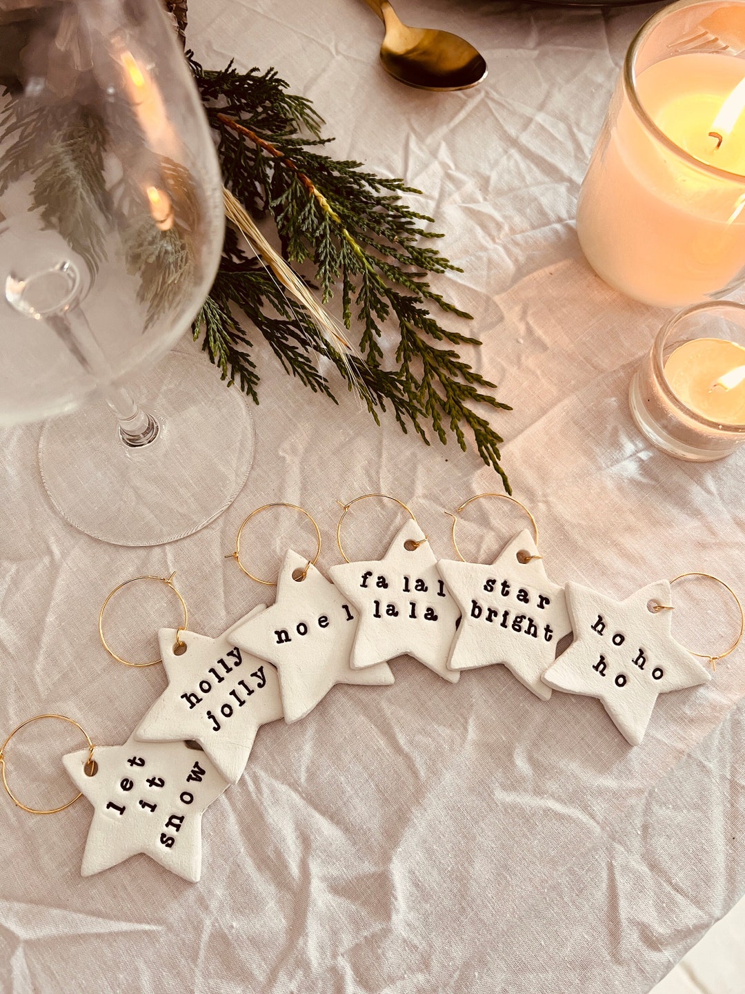 Christmas Table Wine Glass Charms Festive Place Names Christmas Dinner