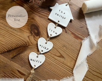 Our Family Clay Wall Hanging, Family Wall Hanger, Our Family Tree Hearts, Housewarming Gift Personalised Sign, Clay Gift, Hanging Hearts